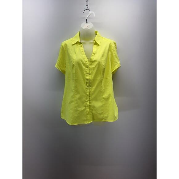 Express Yellow Sheer Hidden Button Down Shirt Short Sleeve Women’s Size L NWT - Picture 1 of 10